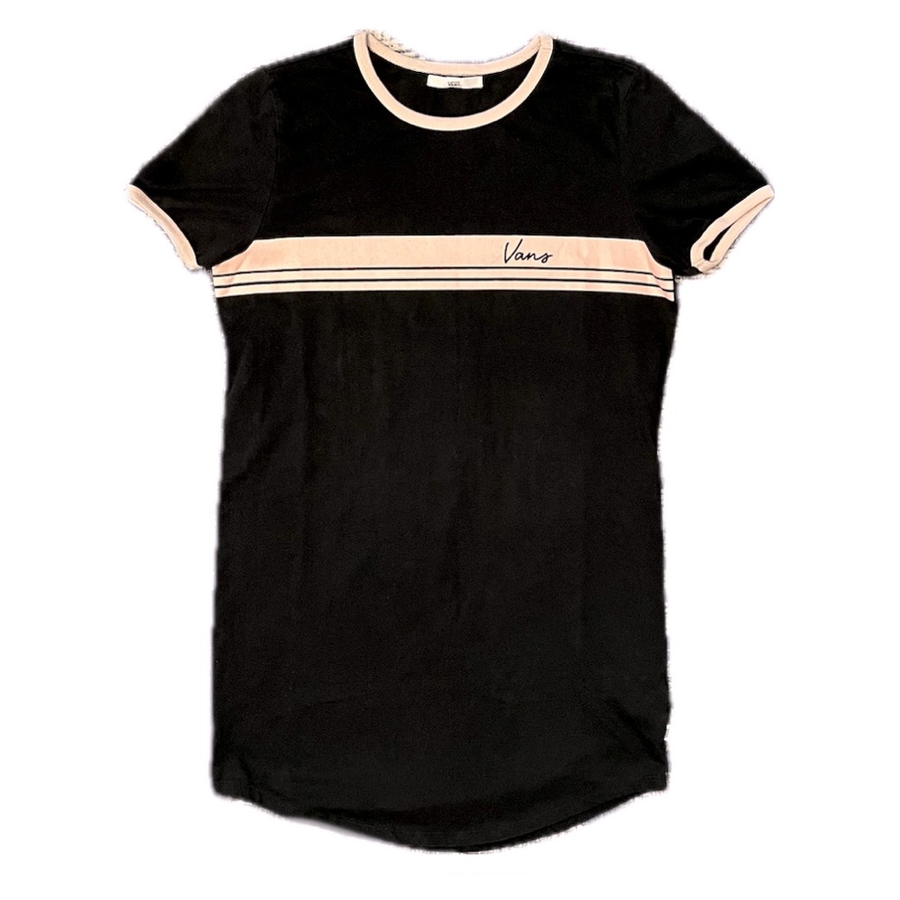 VANS Logo Ringer T-Shirt Dress Black/Pink Small